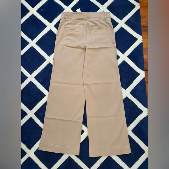 NEW LOFT Palmer Wide Leg Pants 4 Twill Beige Khaki Button Patch Pocket Trousers - Picture 5 of 6